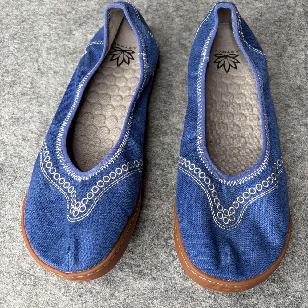 Astral Hemp Maria Womens 9 Ballet Flats Shoes Embroidered Canvas Ocean Blue S192
